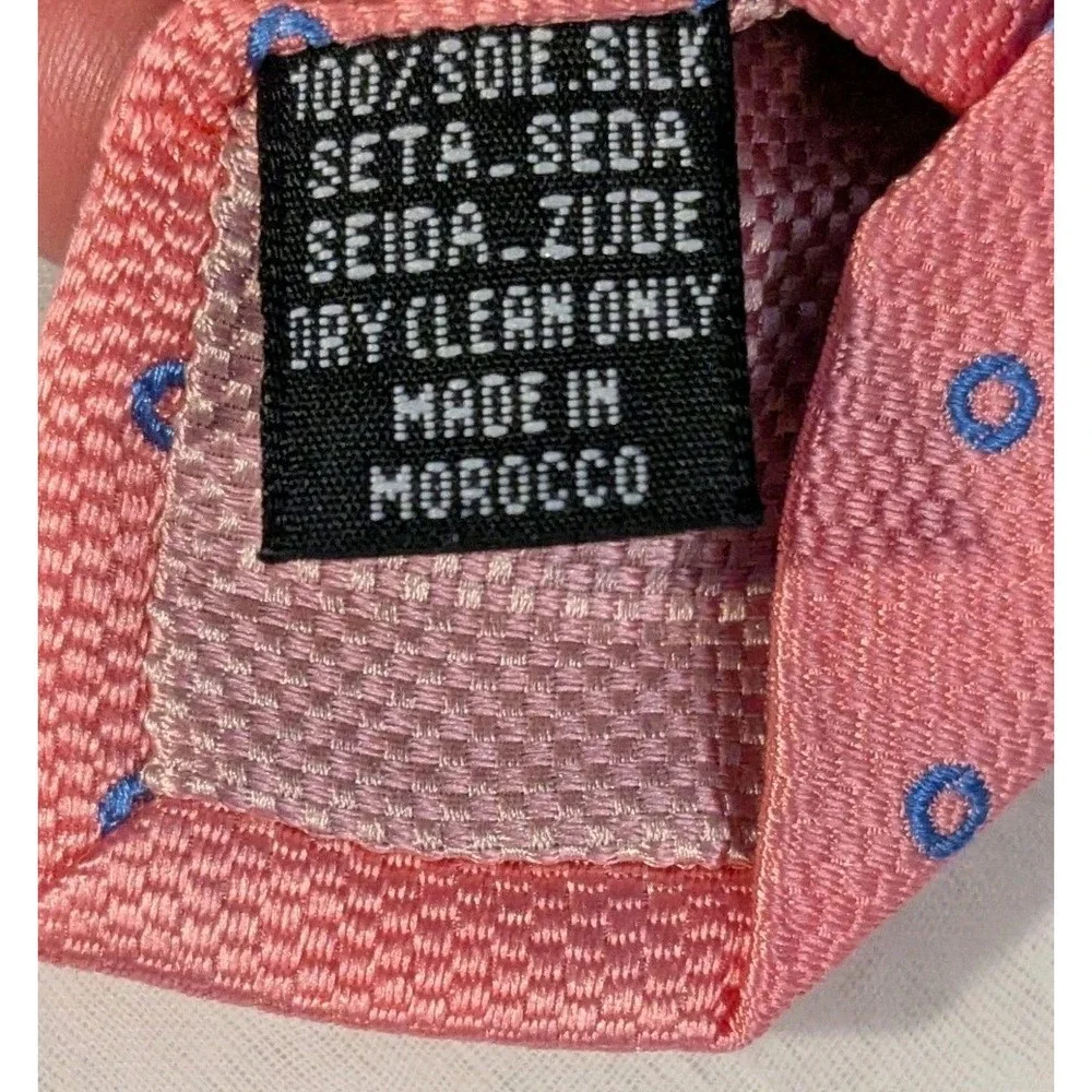 Thomas Pink Tie Silk Neck Polka Dots Blue Circles Textured Mens Necktie Morocco